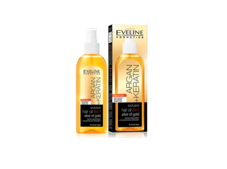 Eveline Argan Keratin Hair Oil 8 In 1 Elixir Of Gold For All