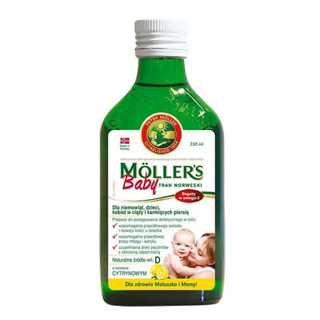 Mollers Baby Tran Norweski Dla Niemowląt Dzieci i Kobiet w Ciąży Smak Cytrynowy 250 ml