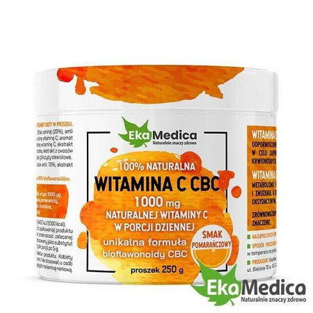 EkaMedica 100% naturalna witamina C CBC w proszku smak Pomarańczowy 250 g