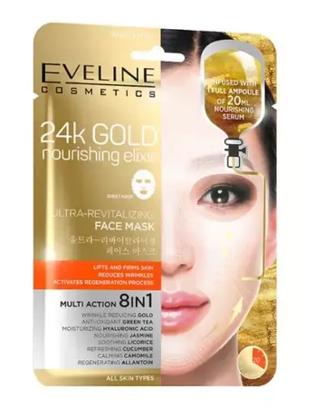 Eveline 24k Gold Nourishing Elixir Ultra Revitalizing Sheet Mask 8in1 1pcs