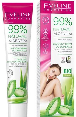 Eveline Natural Aloe Vera 99% Krem do depilacji wrażliwej skóry rąk nóg i bikini 125 ml