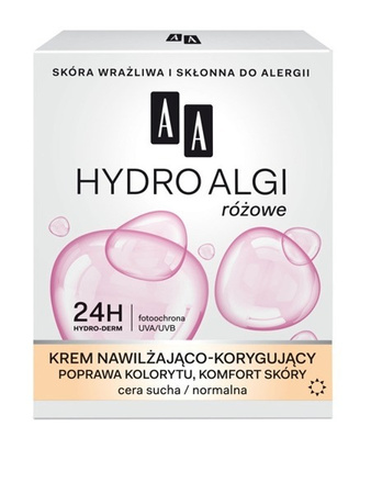 AA Hydro Algi Różowe Krem Nawilżająco-Korygujący Cera Sucha Normalna 50 ml