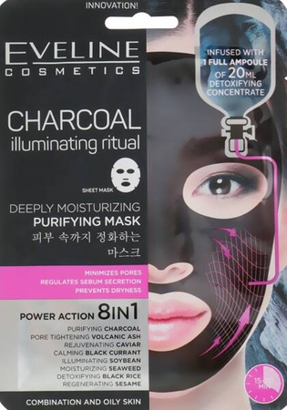 Eveline Sheet Mask Charcoal Fabric mask 8in1 Cleansing Moisturizing