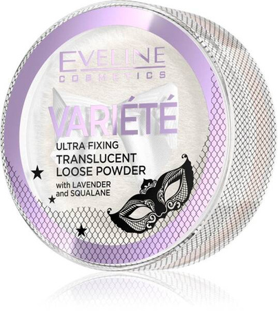 Eveline Variete Ultra Fixing Transparentny Sypki Puder do Twarzy Lavenda Skwalan 6ml