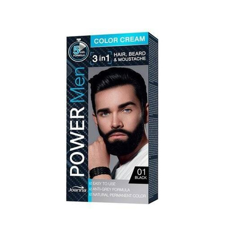 Joanna Power Men Color Cream Farba do włosów 3in1 01 Black 100g