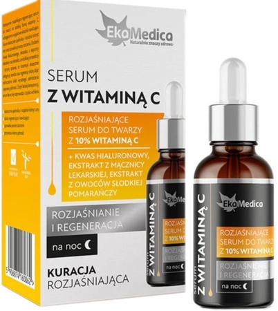 EkaMedica Rozjaśniające Serum Regenerujące do Twarzy z 10% Witaminą C na Noc 20ml