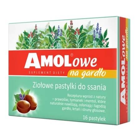 Amolowe Tabletki na Gardło ziołowe pastylki do ssania 16 Pastylek