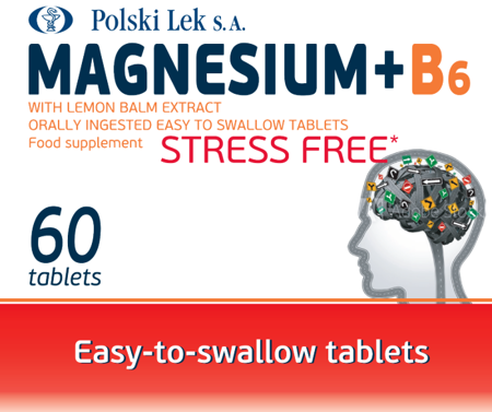 Polski Lek Magnesium + B6 Stress Free dla zmniejszenia uczucia zmęczenia i znużenia 60 Tabletek