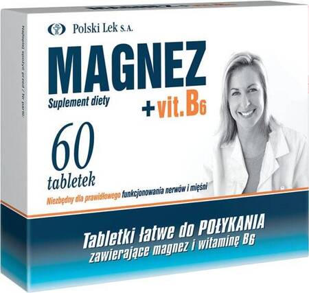 Polski Lek Magnez + Witamina B6 dla zmniejszenia uczucia zmęczenia i znużenia 60 Tabletek